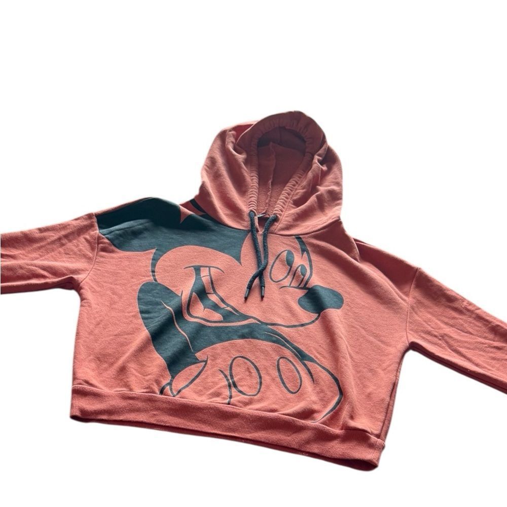 Disney Mickey Mouse Cropped Hoodie Sweatshirt Orange Graphic